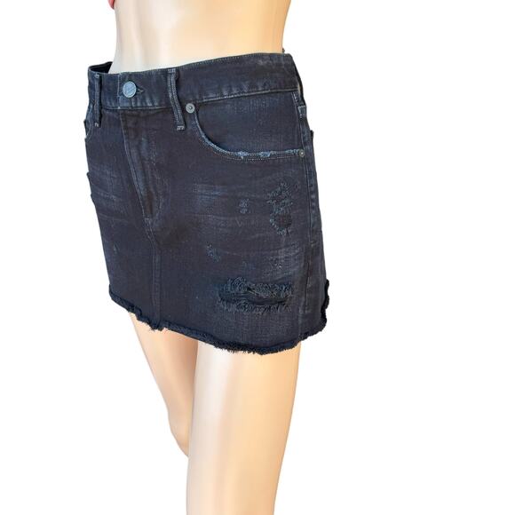 New Citizens Of Humanity Daria Black Distressed Cut Off Jean Denim Mini Skirt 27 - Picture 3 of 11